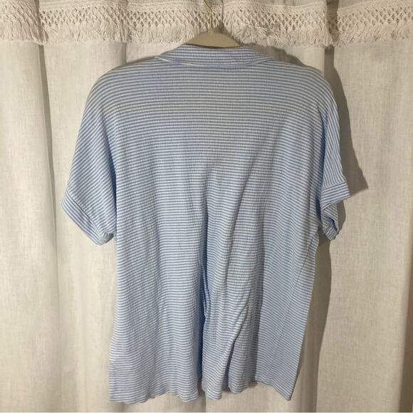 Rio & Rian blue white stripe short cuff sleeve nautical beachy summer top size M - Picture 3 of 5